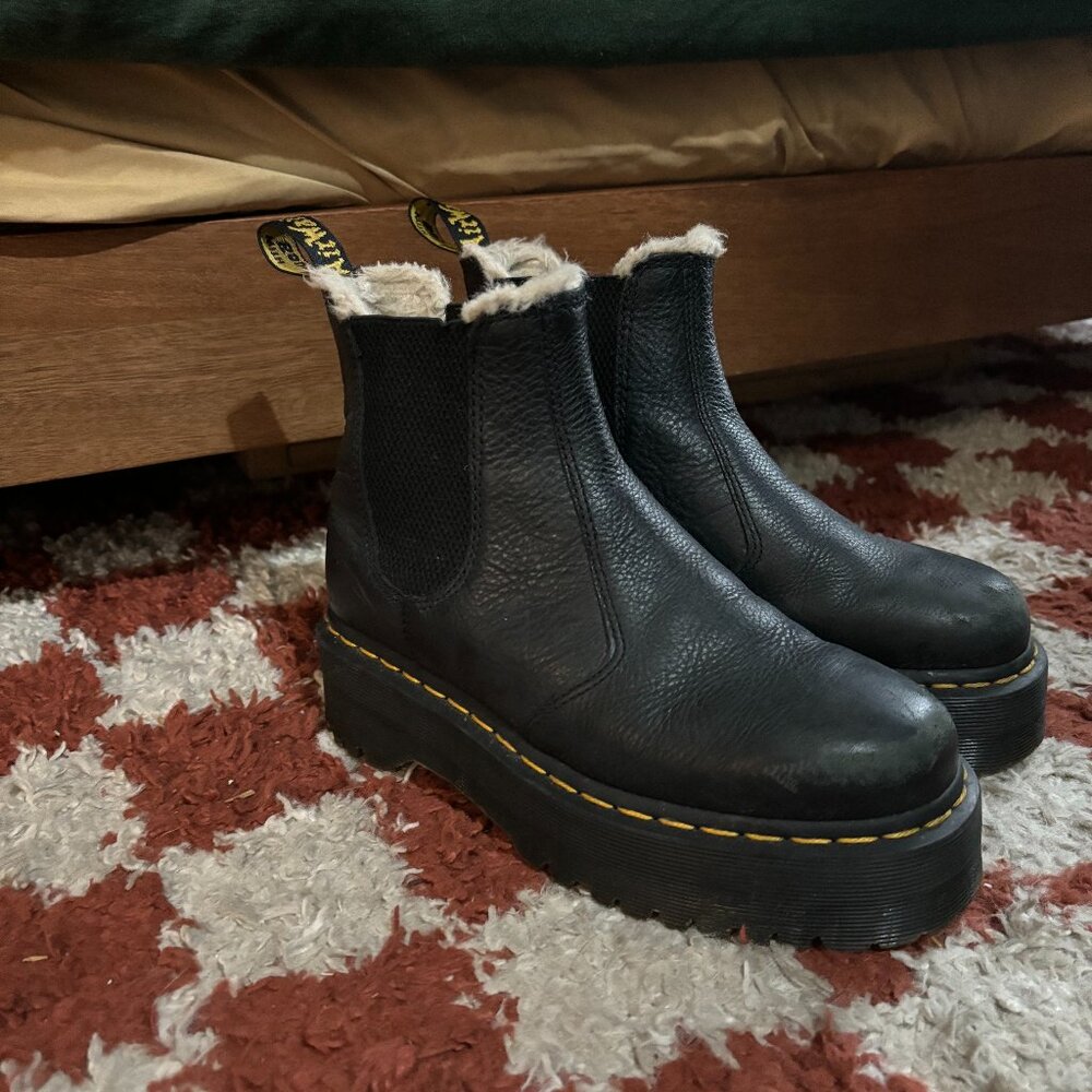 Fur platform Doc Marten boots